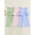 thumbnail image 6 of Loicainy Toddler Kids Girls Plaid Clothes Set 12 18 24 Months 2T 3T 4T 5T Flying Sleeve Button Up A-line Tops Long Pants Summer Outfits, 6 of 8
