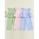 thumbnail image 3 of Conjuntos de 2 piezas para niñas: pantalón, blusa de manga corta con botones, corte en A, estampado a cuadros, ropa de verano., 3 of 9