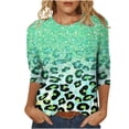 thumbnail image 1 of Pompotops T-shirt Ample à Imprimé Léopard pour Femme, Manches 3/4, Col Rond, Haut Décontracté, Liquidation, 1 of 5