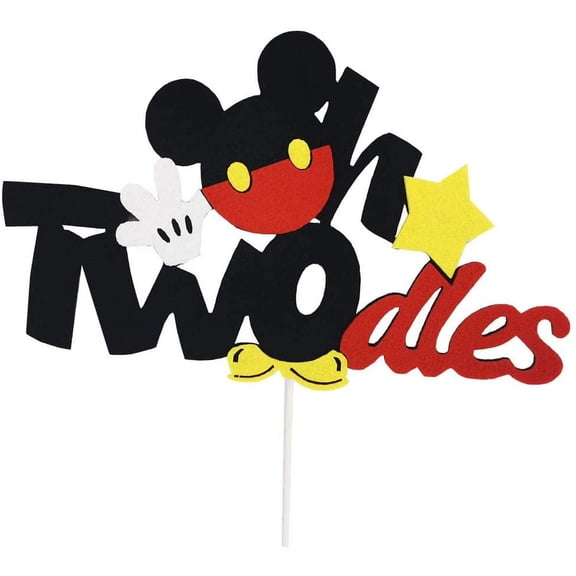 Oh Twodles Felt Fabric Cake Topper, Mickey Themed 2nd Birthday Cake Decor, Second Birthday Party Supplies