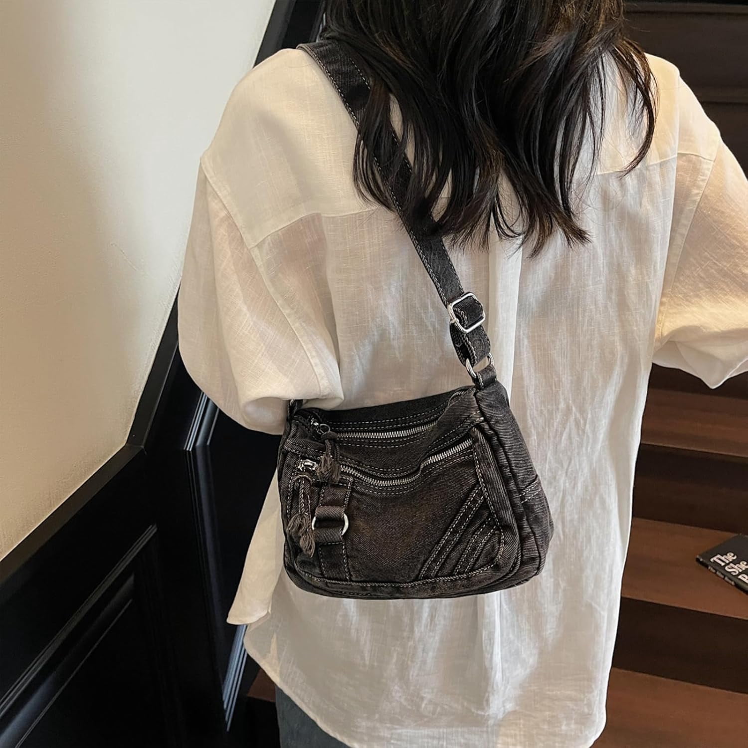 Denim Crossbody Bags for Women Small Jean Purse Casual Denim Shoulder Bag Handbag