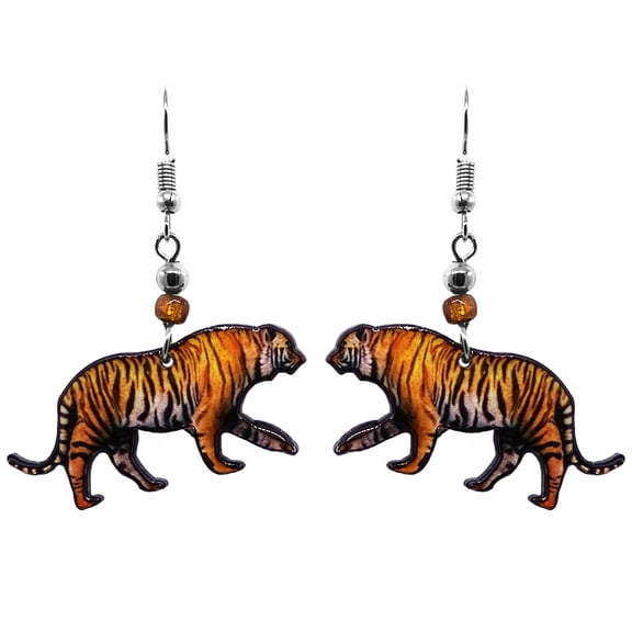 Tiger Animal Graphic Dangle Earrings - Womens Fashion Handmade Jewelry Wildlife Accessories