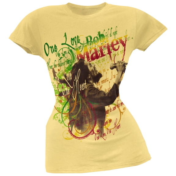 Bob Marley Women's Juniors One Love Lyrics Short Sleeve T Shirt