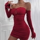 thumbnail image 2 of Vestido cruzado de manga larga para mujer: frente plisado, tirantes y mangas acampanadas, corte regular informal, 2 of 7