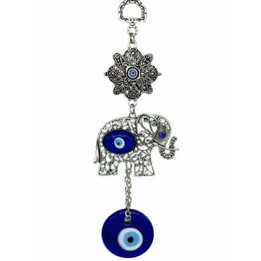 Blue Evil Eye 3 Lucky Elephants Amulet Wall Hanging - Protection & Good Luck Home Decor