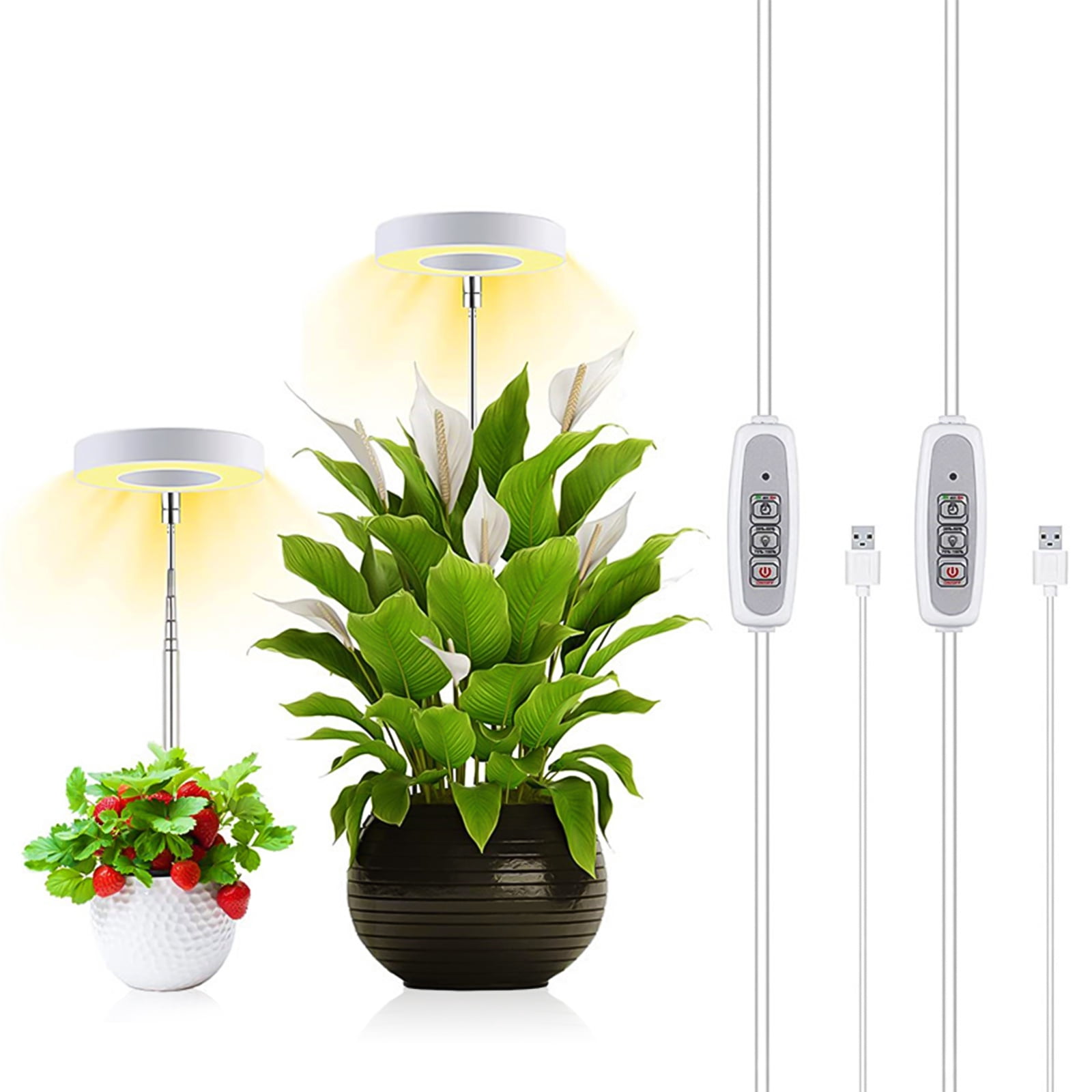 SANSI 120 W led-plantenlamp met verstelbaar statief, 900 W, volspectrum equivalent, voor kamerplanten, zwanenhals 360 graden met 4 x E27 30 W vervangbare lampen voor de groei van