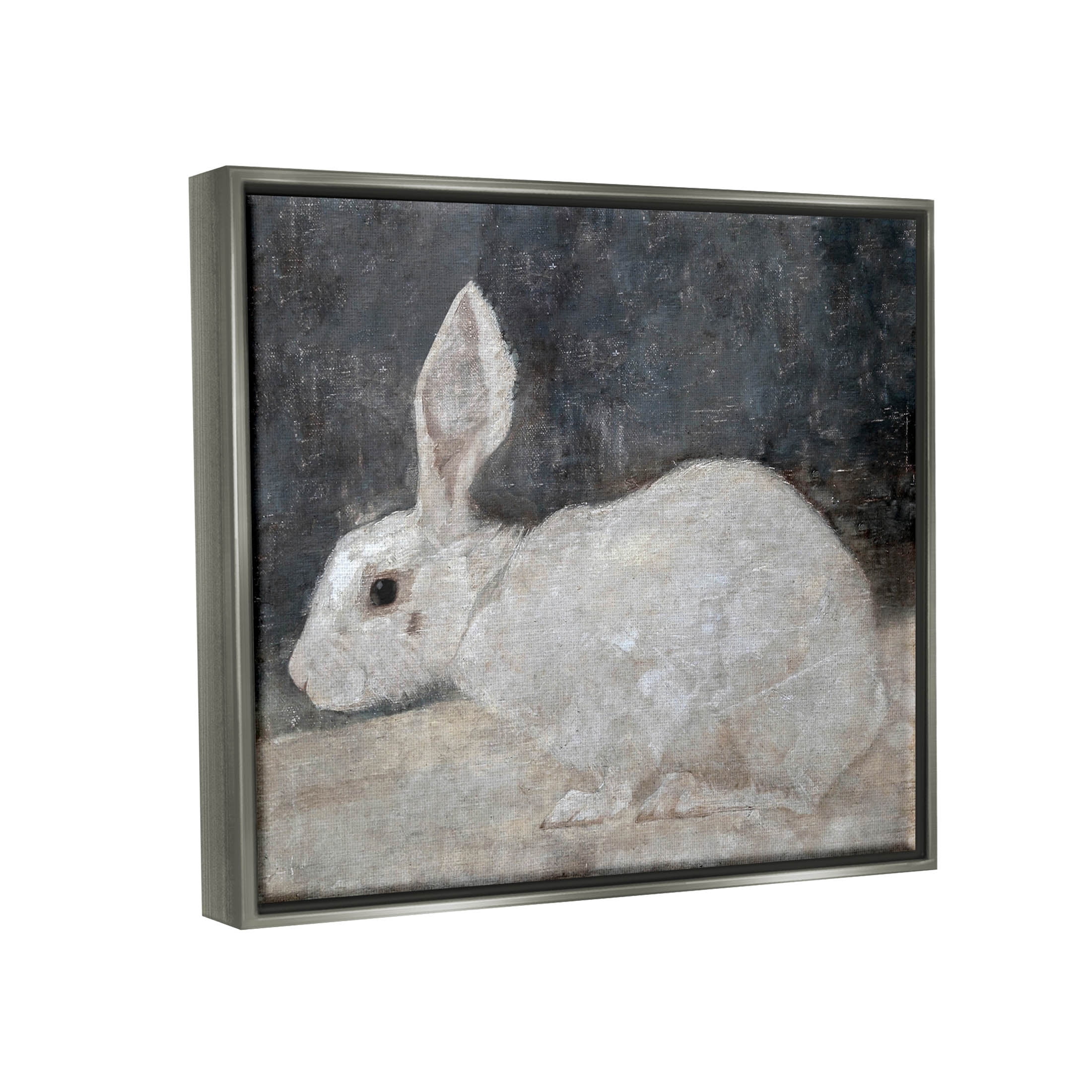 White Rabbit Bunny Classic Animals & Insects Painting Luster Gray Framed Art Print Wall Art