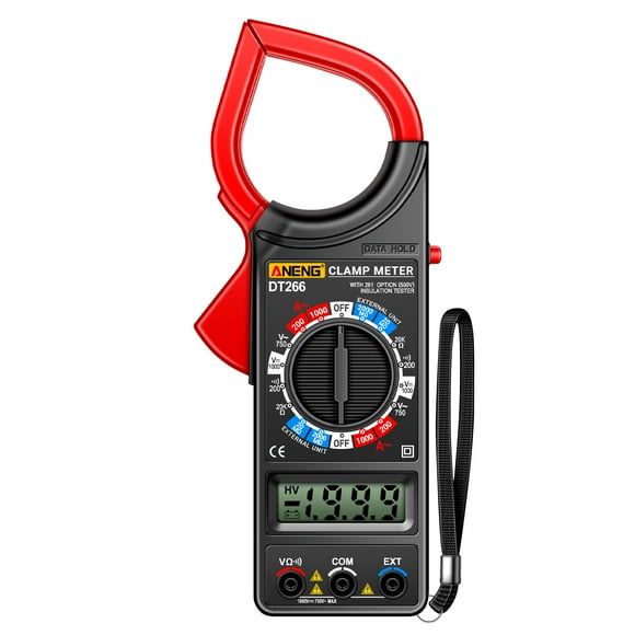 ANENG ANENG DT266 Auto-Ranging Clamp Meter with LCD Display, 1999 Counts, AC/DC Voltage/Current, Resistance, Buzzer, Data Hold, Red (Battery Not Included)