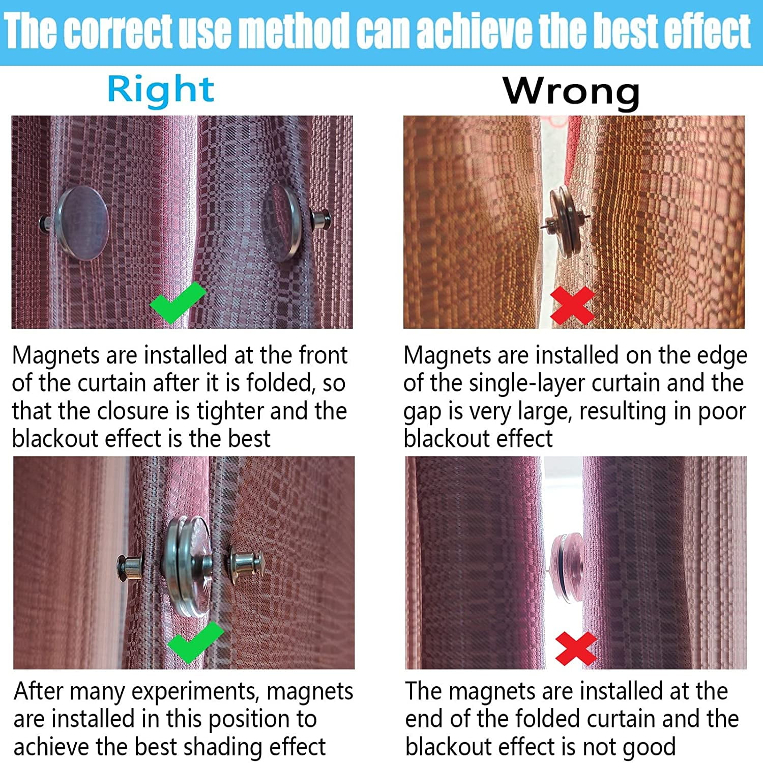 Jcabin Curtain Magnets Closure 6 Pairs, Curtain Weights Magnets Button to  Keep Curtain Closed Prevents Light Leakage and Curtains from Being Blown