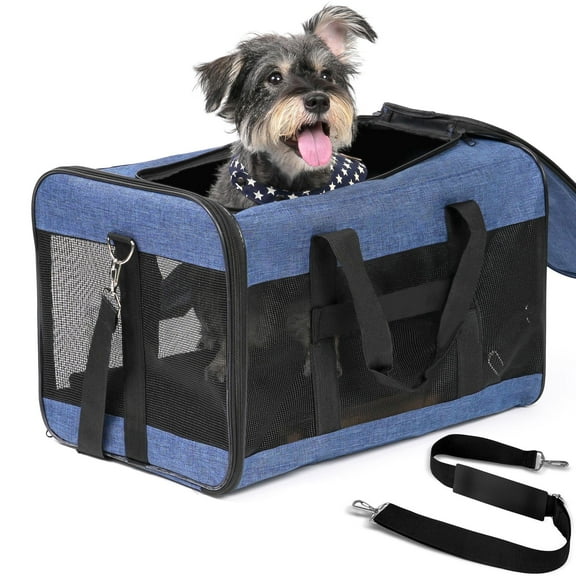 Conlun Large Cat Carrier,Foldable Pet Carrier with Soft-Sided and Safety Leash,Comfort Travel Carrier for Large Dogs Cats,Blue