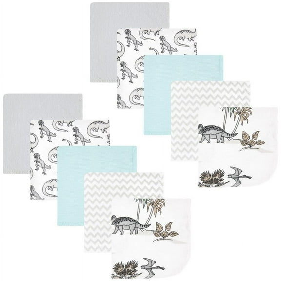 Hudson Baby Dinosaur Dino World Cotton Washcloths, Neutral Dino World 10-Pack, 10 Count