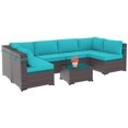 thumbnail image 5 of Gotland 7 Pieces Patio Conversation Set Outdoor Sectional Sofa Set PE Rattan Sectional sofa Set (blue), 5 of 6