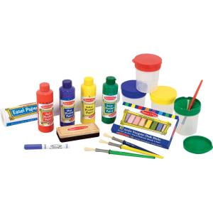 Melissa & Doug Easel Accessory Set - Easel Accessory Set - Arts & Crafts - Poster Paints - Dry-Erase Marker and Eraser- Spill-Proof Paint Cups - Paint Brushes - Jumbo Chalk (Best Way To Dry Paint Brushes)