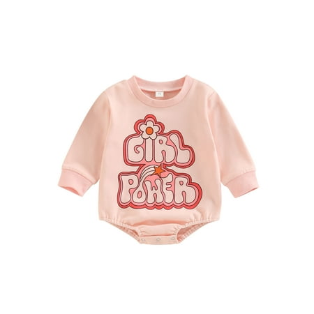 

FOCUSNORM Infant Baby Girls Sweet Romper Long Sleeve Floral Letter Print Buttons Spring Fall Sweatshirt Jumpsuit