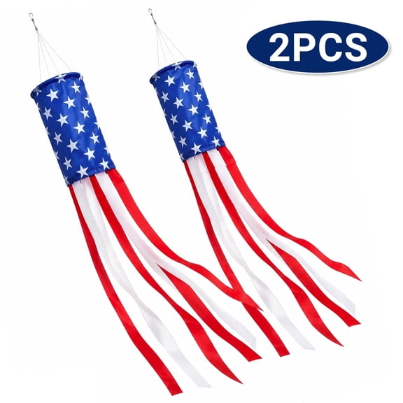 40 Inch American Flag Windsock - Heavy Duty Outdoor Patriotic Decor for 4th of July and Memorial Day,2 Pcs