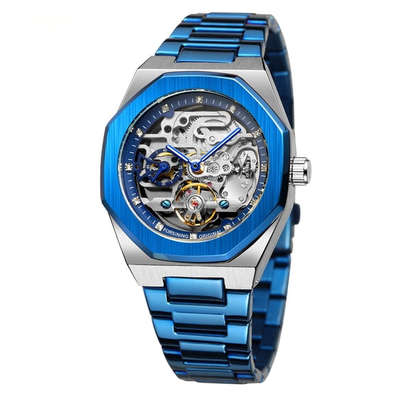 Forsining Reloj de Pulsera de Eslabones de Acero Inoxidable para Hombre, Azul