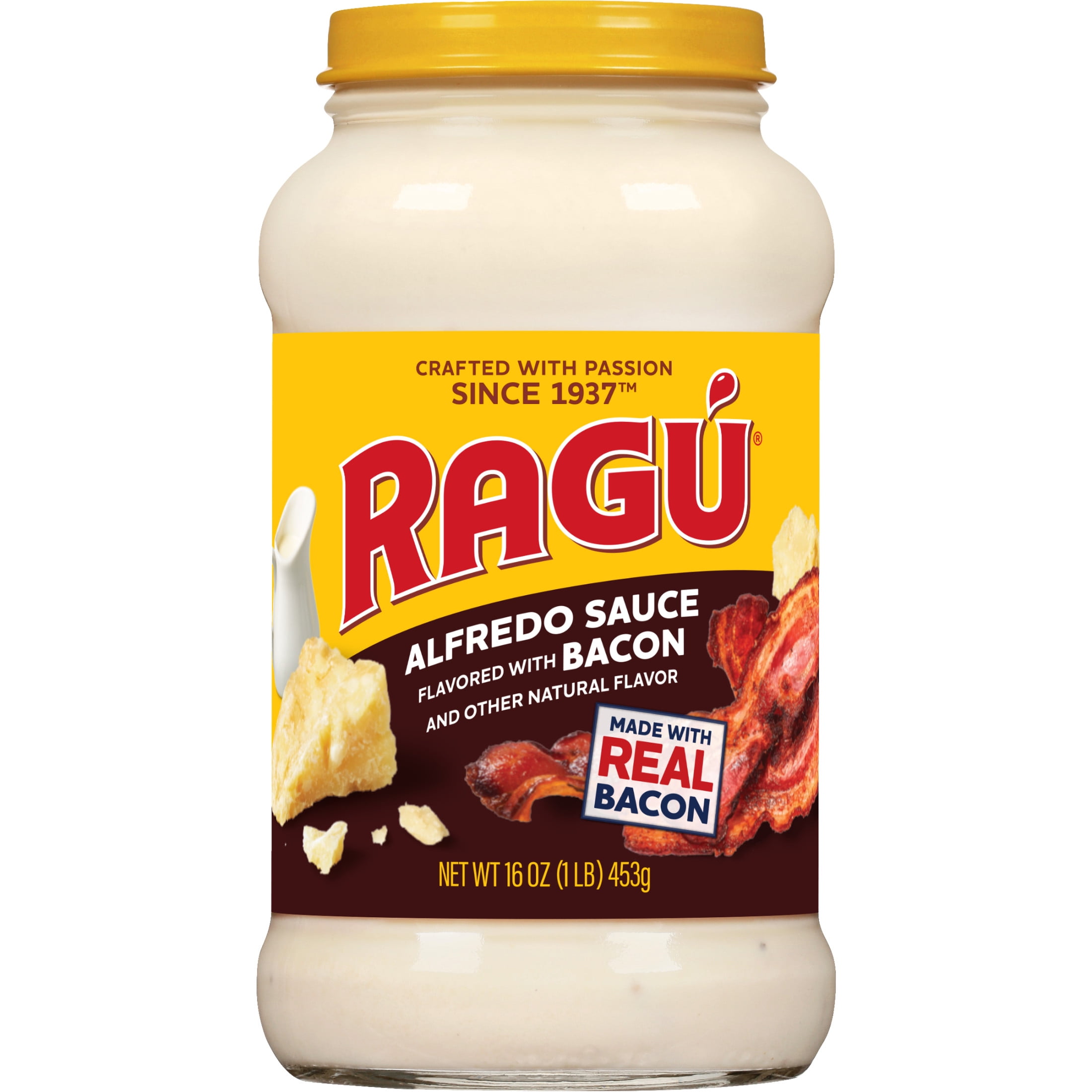 (3 pack) Ragu Alfredo Bacon Pasta Sauce, Real Cheese & Real Bacon Bits, Zero Sugar, 16 oz