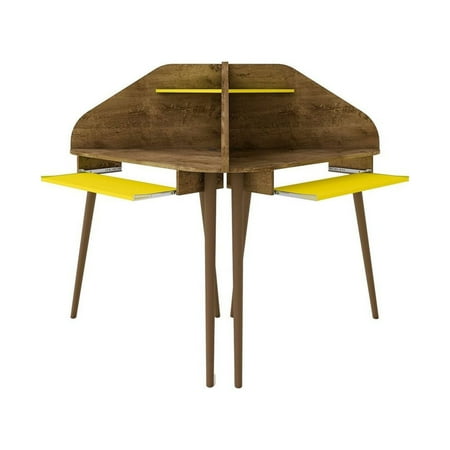 Bradley 2-Piece Cubicle Section Desk with Keyboard Shelf in Rustic Brown and Yellow