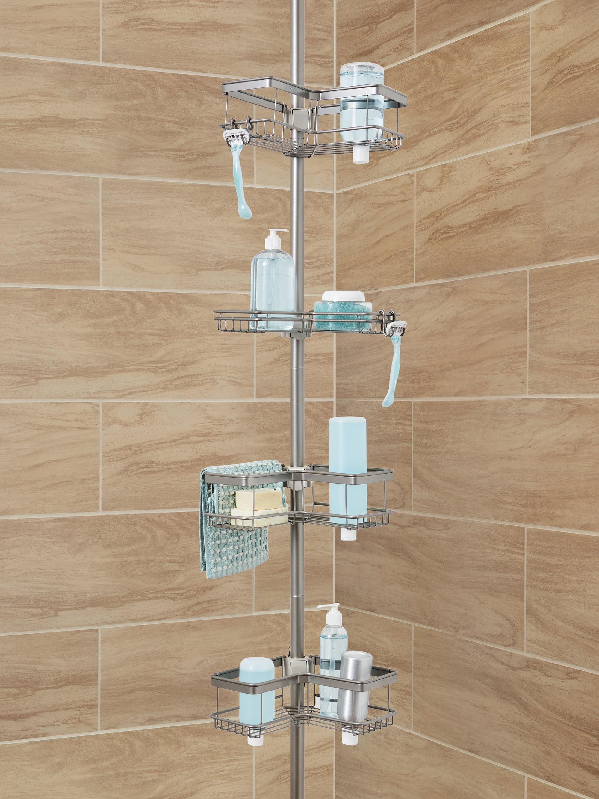 Better Homes & Gardens Expandable Steel over-the-Shower Caddy with 4  Shelves, Satin Nickel 