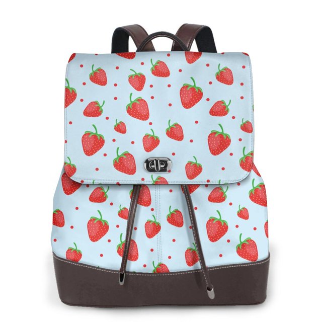 Disketp Strawberry Mochila de Cuero para Mujer, Bolso de Espalda Antirrobo con Estilo para Viaje, Trabajo y Uso Diario