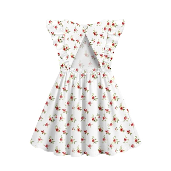 Vestido Arshiner para niña pequeña, estampado floral, manga con volantes, sin espalda, 4T
