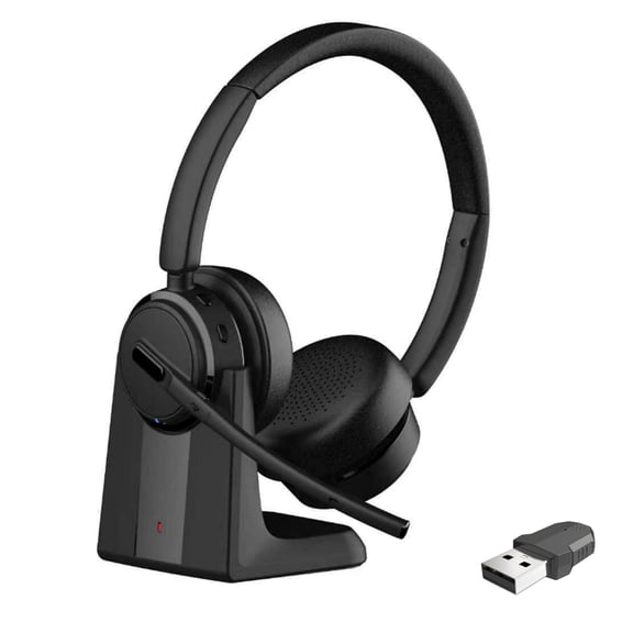 Liwantech Wireless Headset with Mic for Work, Bluetooth Headset with USB Dongle & Charging Base, Noise Cancelling Computer Headphones for PC, Laptop