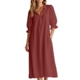 thumbnail image 3 of YuXingFu Plus Size Summer Dresses Mid-Length Collared Plus Size Womens Dress Short Sleeve A Line Casual Summer Red L, 3 of 8