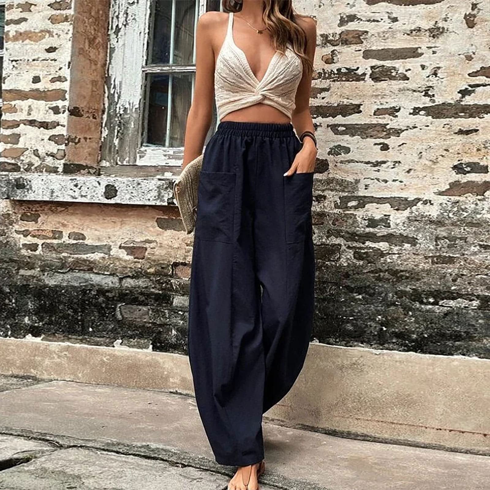 Jsaierl Women's Casual High Waisted Wide Leg Harem Pants Loose Fit