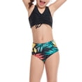 thumbnail image 2 of Faithtur Daughter  Mother Family Matching Swimwear Solid Color Sleeveless Drawstring V-Neck Tops + Leaves Print Panties Bikini Set, 2 of 9