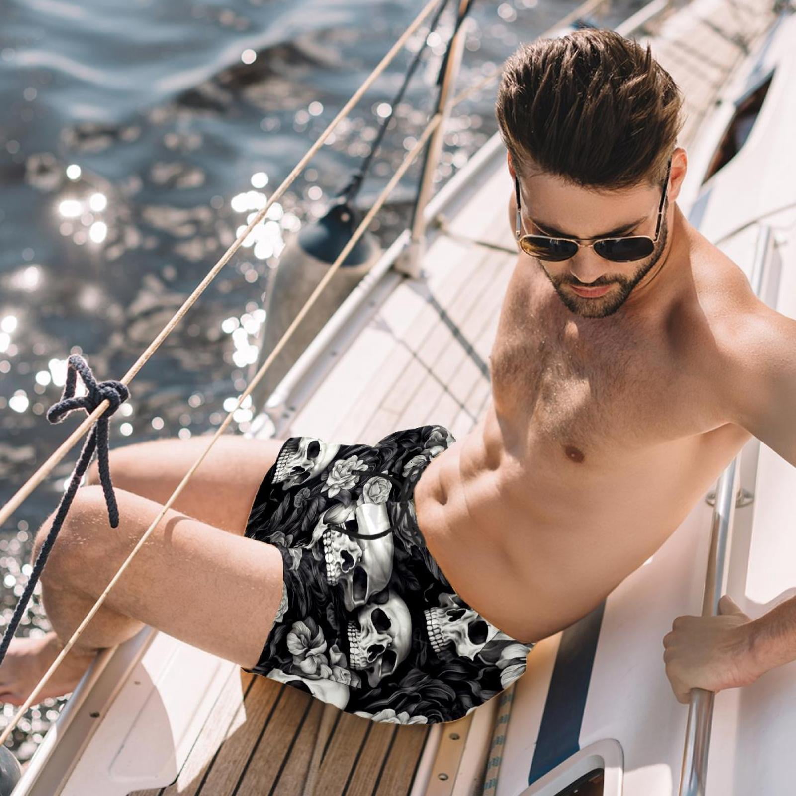 luoweisi Men's Beach Shorts Quick Dry Swim Trunks with Mesh Lining Skull XL