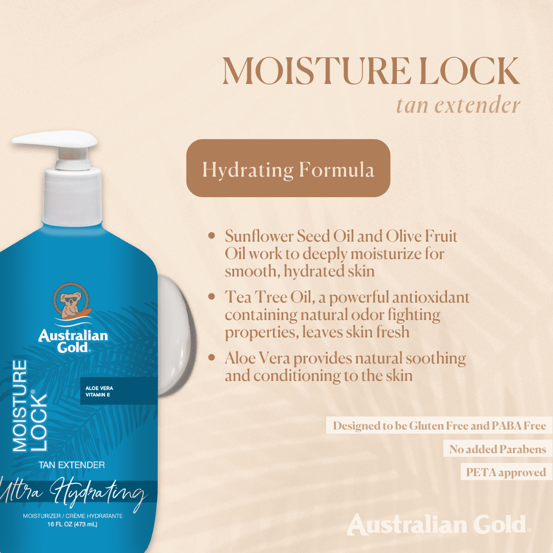 Australian Gold Moisture Lock Hydrating Tan Extender with Tea Tree Oil and Aloe Vera, Cocoa Dreams Scent, 16 Ounce
