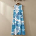 thumbnail image 5 of Xoenoiee Blue Spiral Circles Print Women's Summer Flowy Cotton Linen Dress, Loose Sleeveless Crewneck Long Maxi Dress with Pockets, Lightweight Boho Vacation Outfits 2026, Size 4XL, 5 of 7