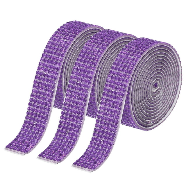 Unique Bargains 3Roll 1 Yard 8mm Self Adhesive Crystal Rhinestone Ribbon for Crafts Project, Purple