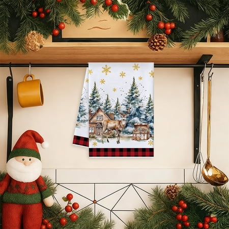 TanSiDing 5pcs Christmas Kitchen Towels Absorbent Quick-Dry Microfiber for Holiday Dish Drying and Festive Home Decor 45x66cm