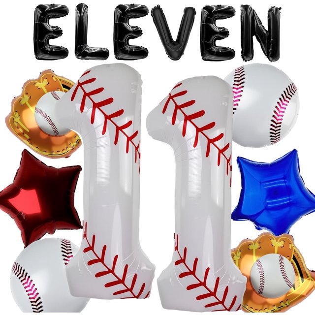 Yanonmyfd Baseball Balloons 1st Birthday Decorations for Boy, 40 Inch Number 1 Balloon Rookie of the Year First Birthday, Baseball Party Decorations Sports Theme Foil Mylar Balloon,Set,11th