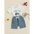 thumbnail image 3 of Toddler Kids Boy Shorts Clothing Set 0 6 12 18 24 Months 2T 3T 4T Letter Tractor Print Short Sleeve Round Neck T-Shirt with Solid Shorts 2Pcs Outfit, 3 of 10
