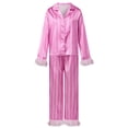 thumbnail image 4 of AIGUR Mommy and Me Matching Pajamas Long Sleeve Lapel Stripe Print Button Up Tops and Pants Set, 4 of 11
