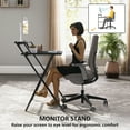thumbnail image 6 of HOMCOM Small Folding Desk Foldable Computer Desk with Monitor Shelf Black, 6 of 8