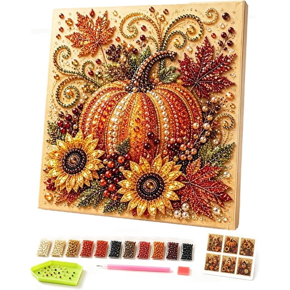 Pumpkin Diamond Art Pearl Painting Kit,5D Pearl Art Kits for Adults | Pearl Art Kits for Adults Halloween,Diamond DIY Pearl Painting Kit for Thanksgiving Birthday Holiday Gift