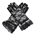 thumbnail image 1 of Black Womens Lace Trim Breathable Sun Gloves In Black Color For Wedding Party And Performance Events Stretchy Design, 1 of 4