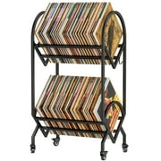 Huakan Vinyl Record Holder for Albums, Record Rack Display up to 200 Vinyls with Wheels Hooks Black