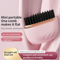 Mini Straightener, 2025 Rechargeable Portable Hair Straightener Brush, Fast Heating Hot Comb for Home Travel Gift, Anti Scald Shell, Lightweight and Portable, 3-Speed Temperature Control(Pink)