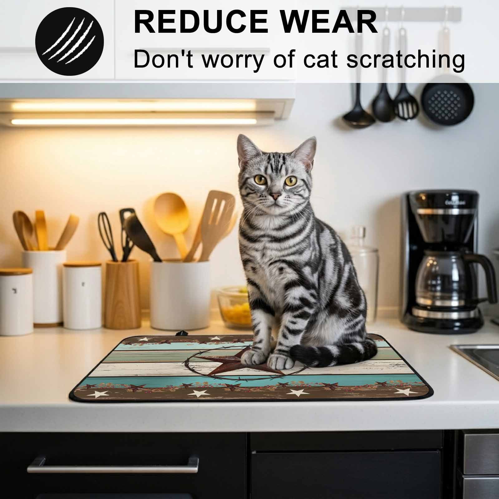 Teal Brown Texas Star Stove Top Cover for Electric Stove, Heat-proof & Non Slip Glass Top Stove Cover Protector, Farmhouse Country Wooden Kitchen Flat Cooktop Rubber Mat 24x21 Inches