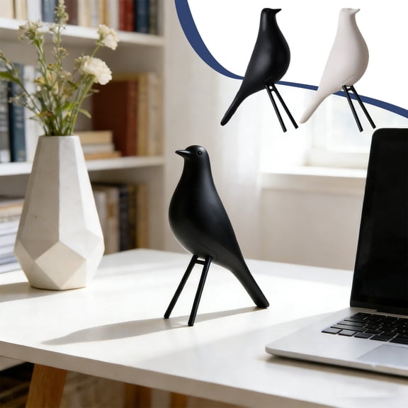 Small Birds Resin Statue Ornament Black White | Home Office Desk Table Decor | Modern Indoor Decoration Sculpture 14x9x4cm Lightweight Figurine | Gift for Living Room Bedroom