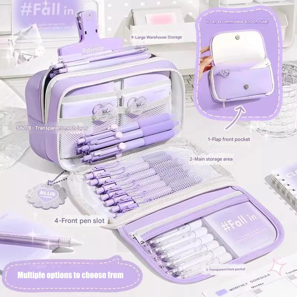Large Capacity Pencil Case Canvas Multiple Compartments 5 Colors