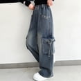 thumbnail image 6 of kpoplk Girls Jeans Baggy Wide Leg Cute Teen Denim Pants Junior Mid Rise Elastic Band with Pockets Casual Clothes(Blue,9-10 Y), 6 of 7