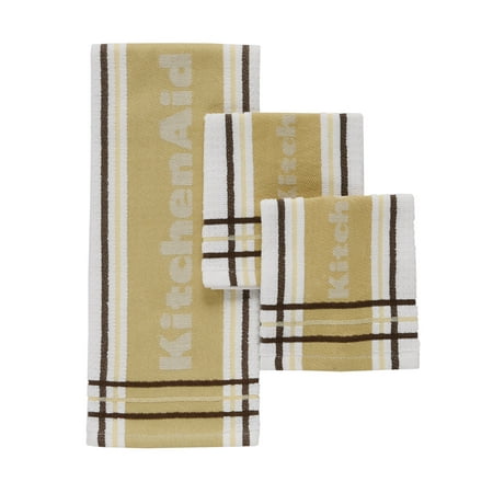 3 Dish Towels - Discontinued - Last Chance Clearance! Kitchenaid Stripe Towel and Dish Cloth, Wood, Set of 3