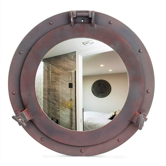 Dusty Patina Antique Rustic Shipwrecked Finish Ship's Porthole Mirror | Captain's Maritime Beach Home Decor | Nautical Seaman's Hanging Gifts Ideas | Functional Ship's Porthole Wall Mirror (20 Inches)