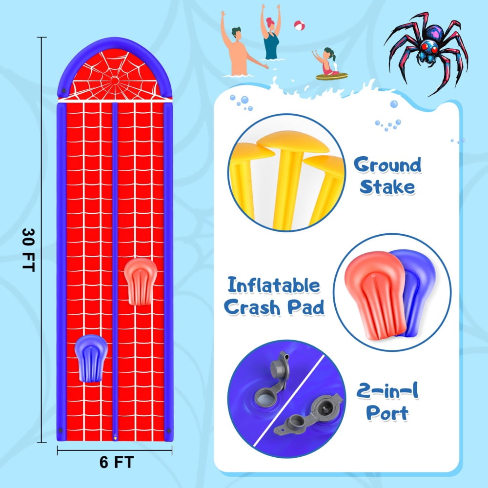 Growsly Slip and Slide Lawn Water Slide, 30FT Heavy Duty Double Lane for Kids Backyard Games with Sprinkler and 2 Bodyboards, Red