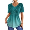 thumbnail image 3 of Fantaslook Blouses for Women Dressy Casual V Neck Pleated Tunic Tops Summer Short Sleeve Boho Shirts, 3 of 9